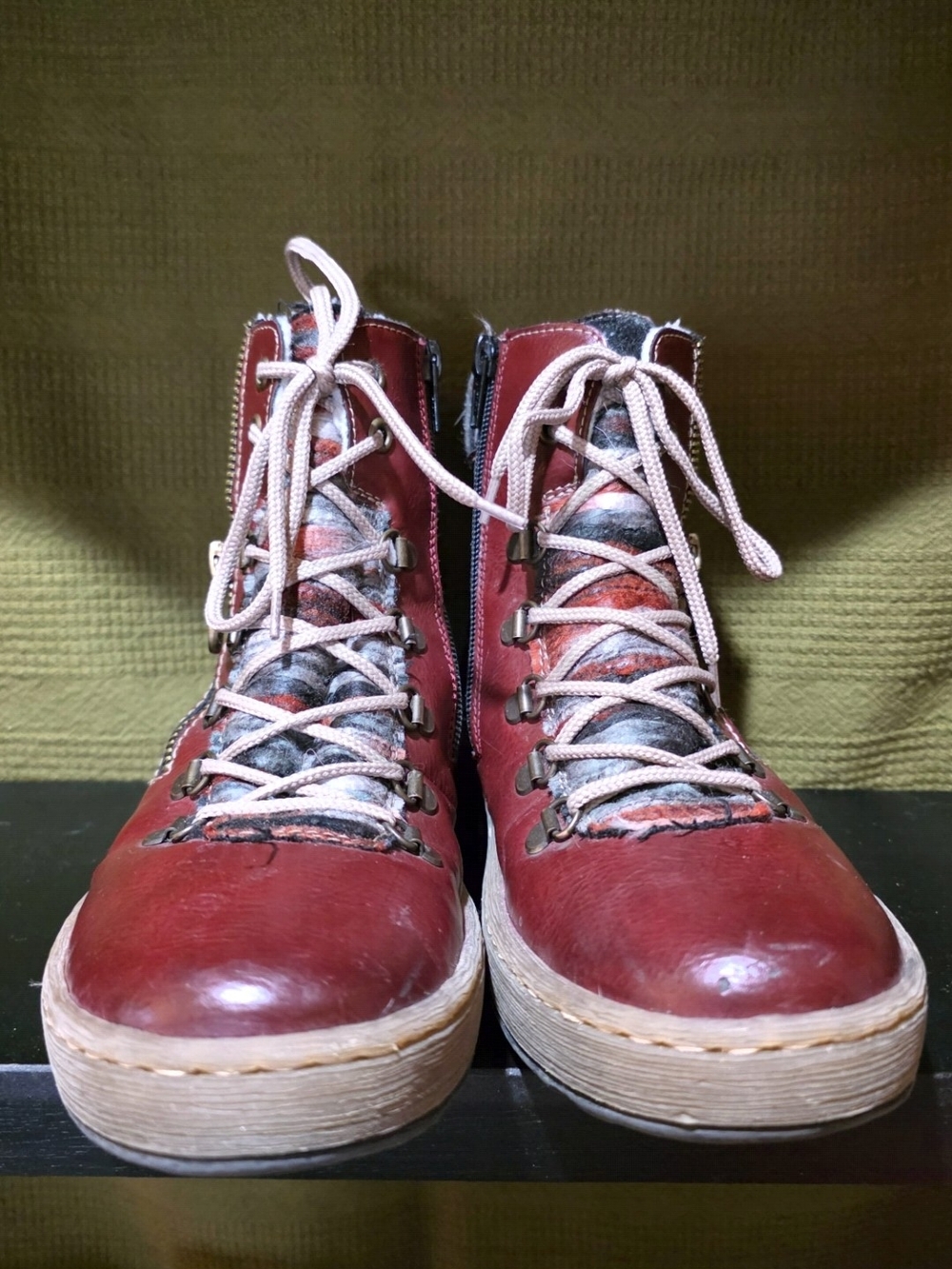 Rieker Cognac Lace-Up Platform Ankle Boots
